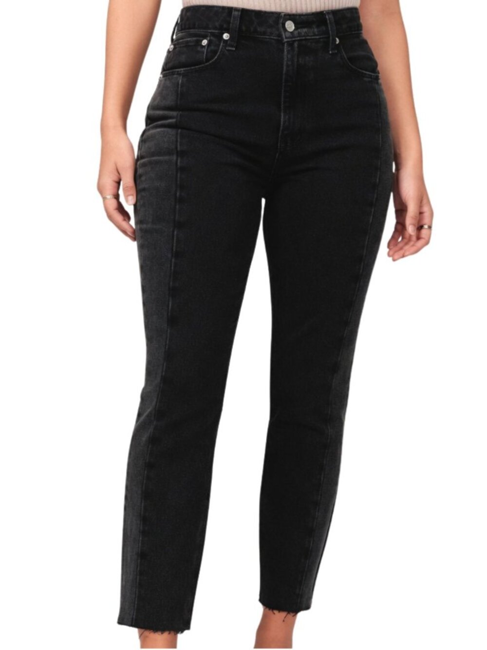 Abercrombie & Fitch The Mom High Rise Curve Love Jean Ankle Black 27 Small Short